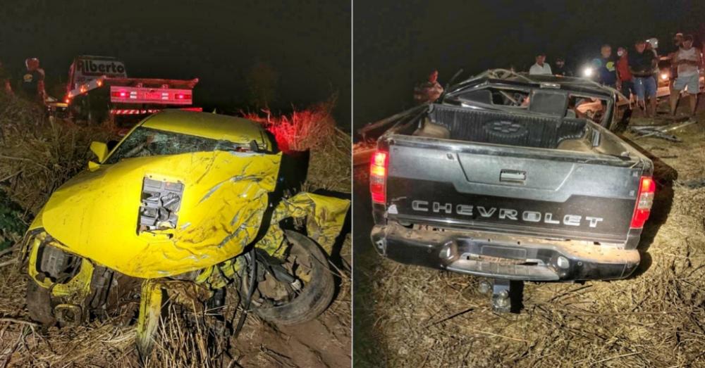 Camaro fica destruído após a colisão com S10 no Piauí; painel ficou no 210 KM/h
