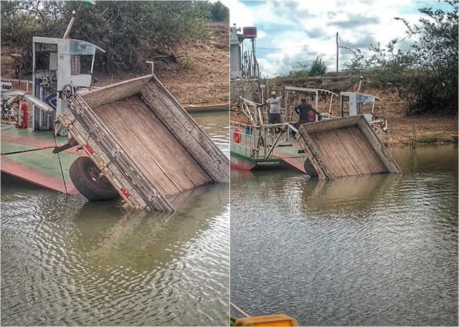 Caminhão cai em rio em travessia de balsa em município do Piauí