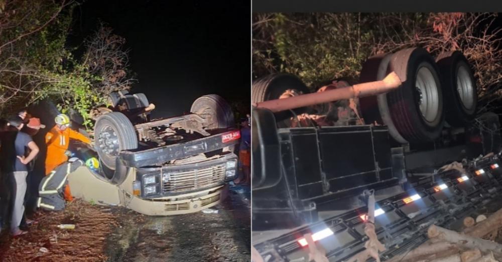 Homem morre após caminhão carregado de madeira tombar em rodovia no Piauí