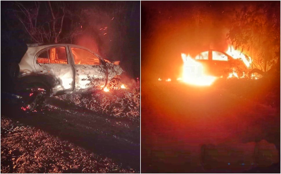 Carro pega fogo e casal escapa da morte em acidente no interior do Piauí