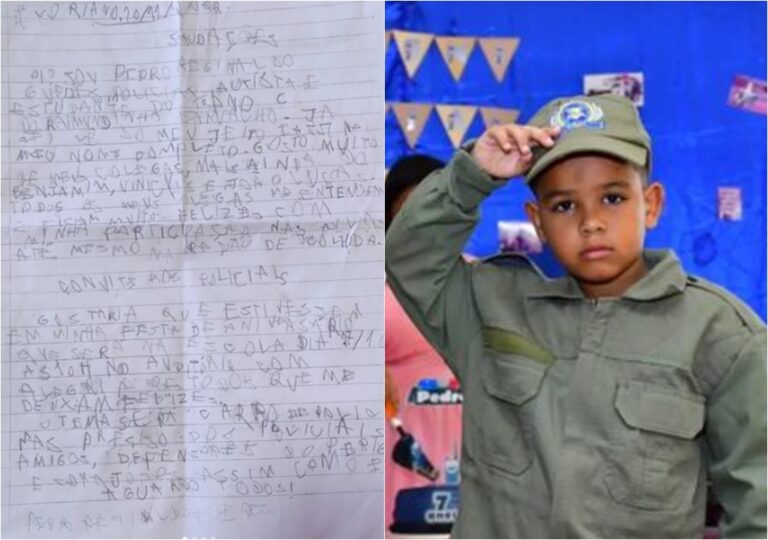Criança autista escreve carta convidando policiais para sua festa de aniversário no Piauí