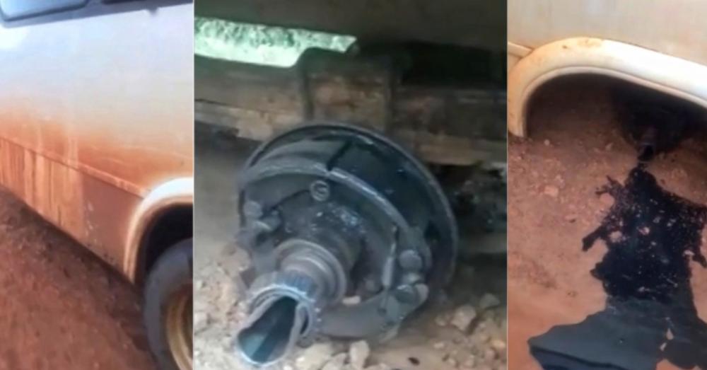 Roda de ônibus escolar saca e para em riacho durante transporte de alunos em Monsenhor Gil