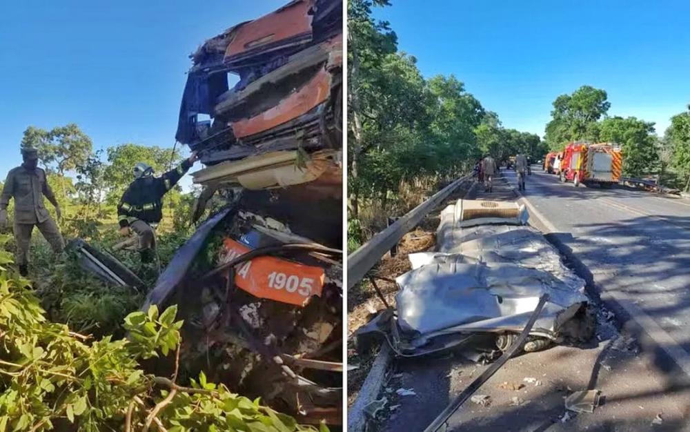 Acidente entre van com destino ao Piauí e ônibus resulta na morte de 4 pessoas; imagens