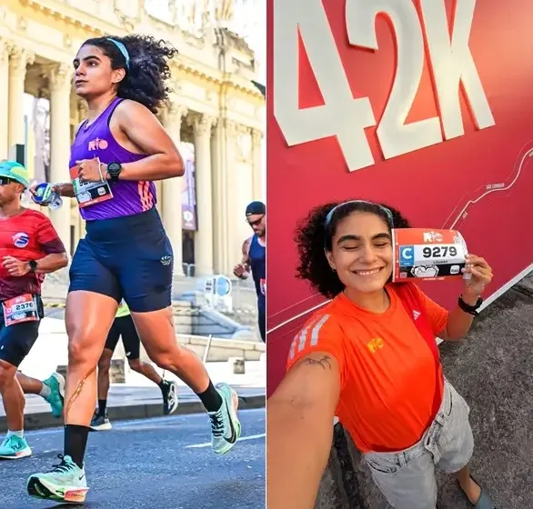 Atleta amadora Louany teve diarreia durante maratona. (Foto: montagem / arquivo pessoal)