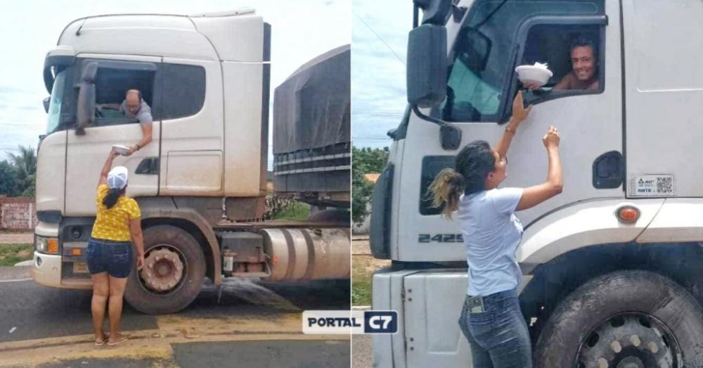 Almoços são distribuídos para caminhoneiros por voluntárias no Piauí