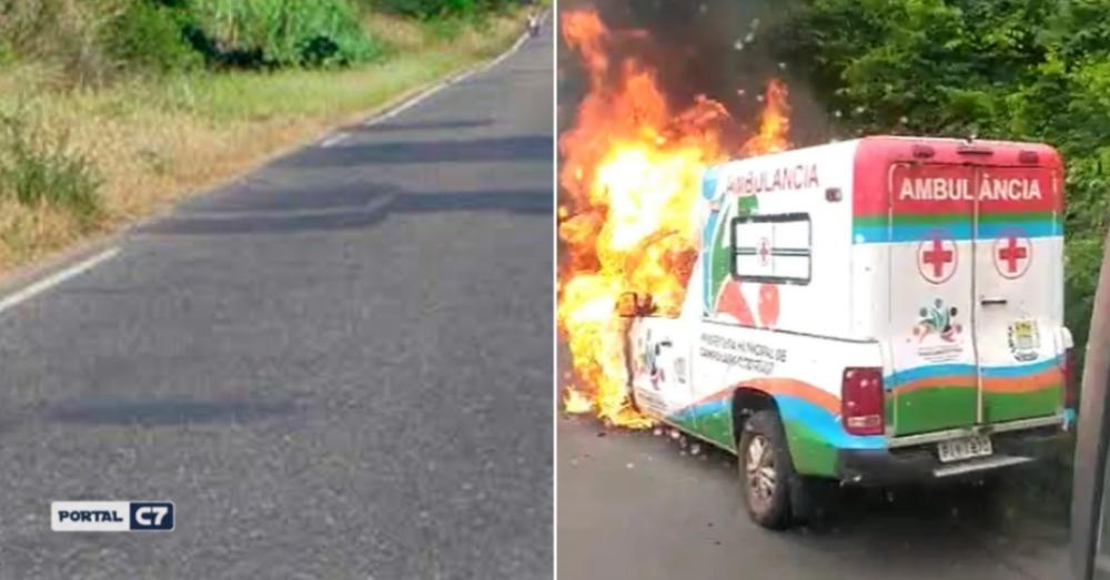 Ambulância que transportava paciente pega fogo em rodovia do Piauí