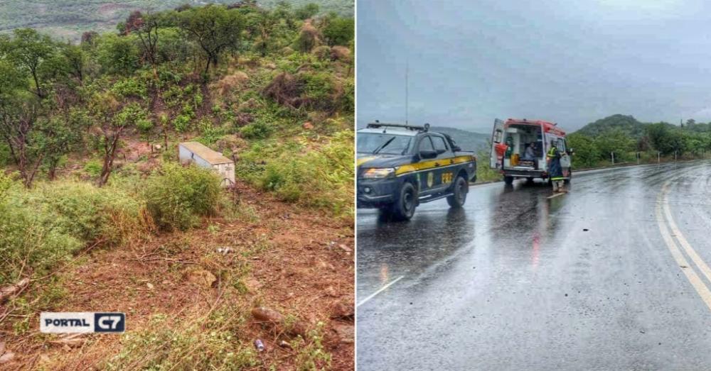 Motorista perde controle de caminhão baú e desce ribanceira em cidade do Piauí