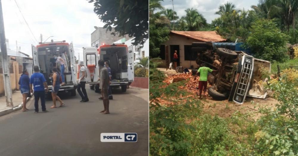 Caçamba tomba e deixa duas pessoas gravemente feridas em São Francisco do Maranhão